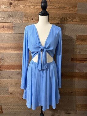 Skylar + Madison Blue Polka Dot Cutout Tie Front Dress